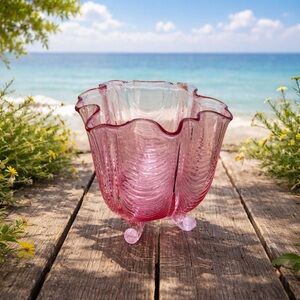 Fenton Glass Pulled Feather Pink Vase